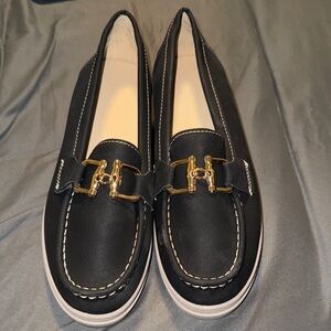 Elegant Black Loafers with Gold Accent